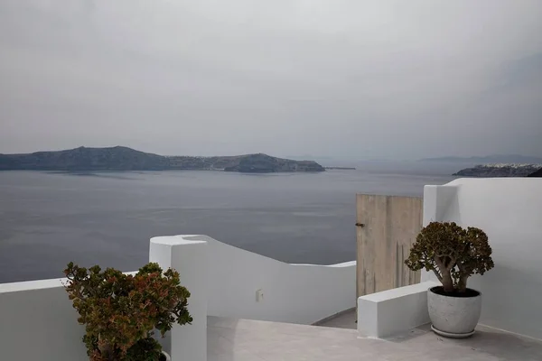 Vue Sur Bâtiment Traditionnel Balcon Blanchi Chaux Face Belle Mer — Photo