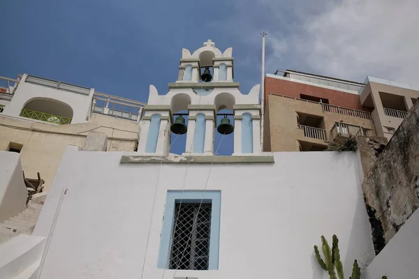 Amazing White Blue Greek Orthodox Church Religious Crosses Bells Blue — Photo