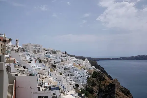 Increíble Vista Del Famoso Pueblo Fira Mar Egeo Santorini Grecia —  Fotos de Stock