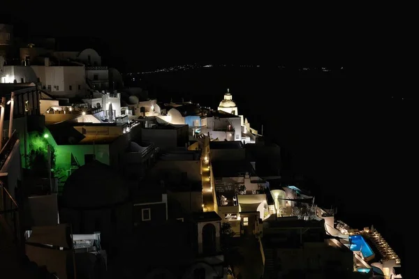 Santorini Grekland Maj 2021 Panoramautsikt Över Den Upplysta Berömda Byn — Stockfoto