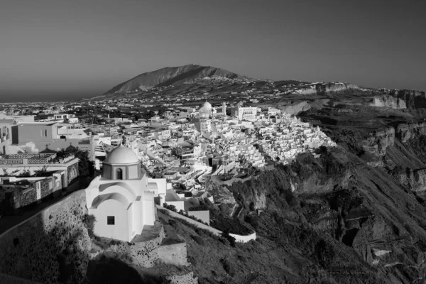 Vista Panorámica Del Pintoresco Pueblo Fira Santorini Mar Egeo Blanco — Foto de Stock
