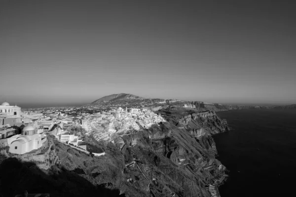 Panoramic View Picturesque Village Fira Santorini Aegean Sea Black White — Stock Photo, Image