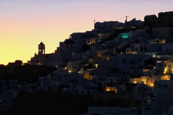 Panoramisch Uitzicht Het Pittoreske Verlichte Dorpje Imerovigli Santorini Griekenland Een — Stockfoto