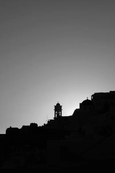 Amazing Golden Sunset Silhouette View Churches Village Imerovigli Santorini Black — Stock Photo, Image