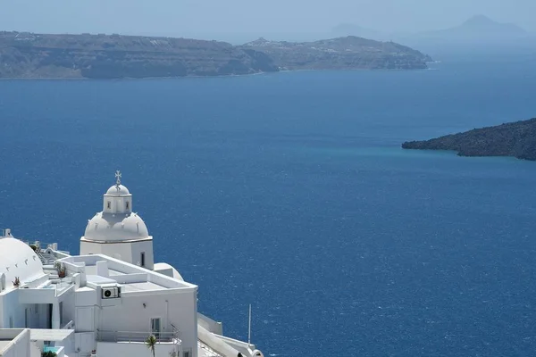 Magnifique Vue Sur Célèbre Village Fira Santorin Mer Égée Bleue — Photo