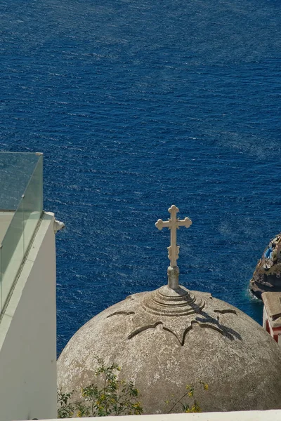 Balcon Donnant Sur Sommet Une Ancienne Chapelle Avec Crucifix Mer — Photo