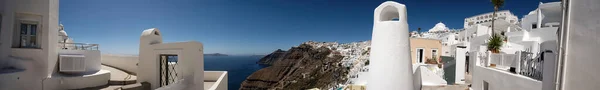 Vista Panorâmica Aldeia Fira Santorini Mar Egeu Belo Dia Ensolarado — Fotografia de Stock