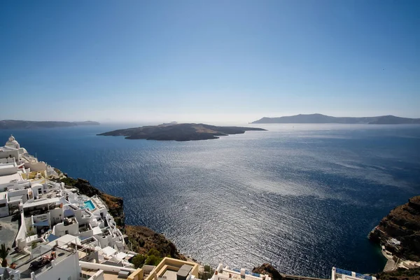 Santorini Görögország 2021 Május Panorámás Kilátás Híres Fira Falura Nea — Stock Fotó