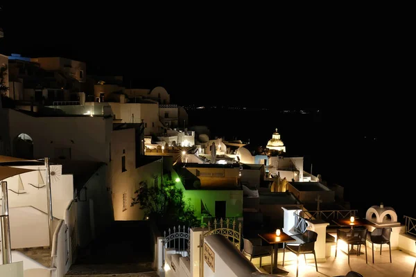 Blick Auf Das Beleuchtete Dorf Fira Santorini Bei Nacht — Stockfoto