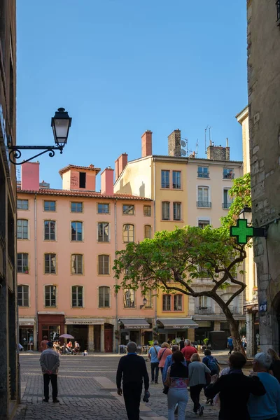 Lyon Frankrike Maj 2022 Typiska Färgstarka Bostadshus Den Gamla Staden — Stockfoto