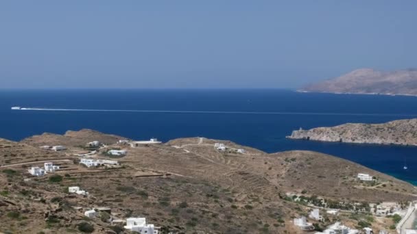 Pemandangan Panorama Pulau Ios Kapal Feri Dan Pulau Sikinos Latar — Stok Video