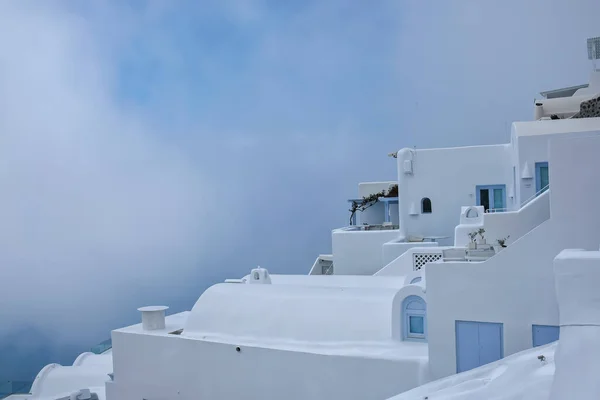 Famous Picturesque Village Imerovigli Santorini Covered Cloud — Stockfoto