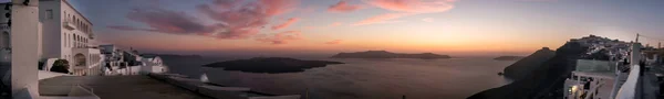 Stunning Panoramic View Famous Village Fira Amazing Colourful Sunset Santorini — ストック写真