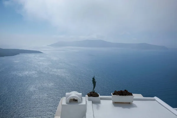Stunning View Aegean Sea Decorated Rooftop Imerovigli Santorini — Stockfoto