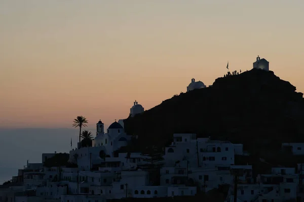 Panoramic View Picturesque Island Ios Greece Its Famous Palm Tree — 스톡 사진