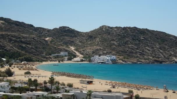 Fantastisk Panoramaudsigt Den Berømte Mylopotas Strand Ios Grækenland – Stock-video