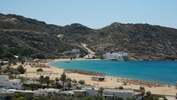 Impresionante Vista Panorámica Famosa Playa Mylopotas Ios Grecia — Vídeo de stock