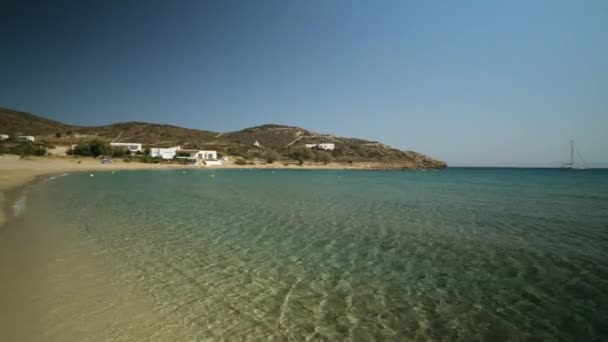 Vue Panoramique Sur Magnifique Plage Turquoise Magganari Ios Grèce — Video
