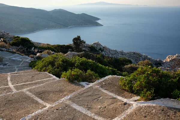 Schody Prowadzące Dół Klasztoru Paleokastro Widok Morze Egejskie Ios Grecja — Zdjęcie stockowe