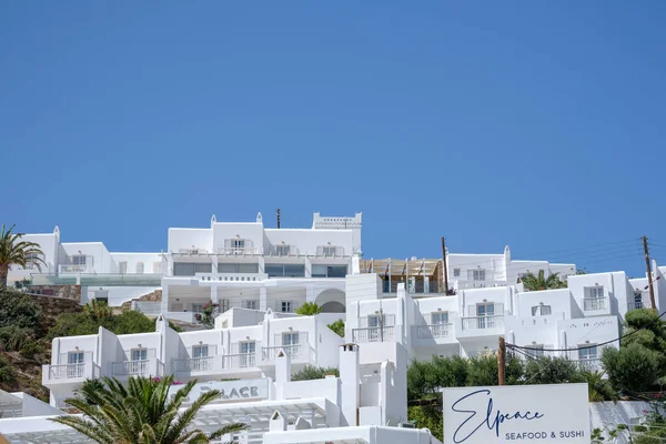 Ios Grécia Setembro 2022 Vista Luxuoso Hotel Caiado Branco Com — Fotografia de Stock