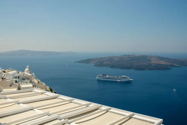 Fira Santorin Septembre 2022 Vue Panoramique Bateau Croisière Côté Caldera — Photo