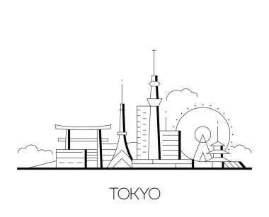 Tokyo Skyline, Japonya. Vektör İllüstrasyon Çizgisi Sanatı