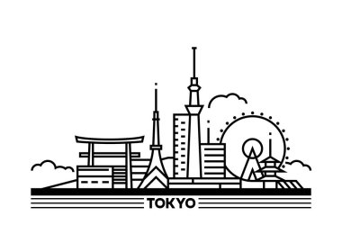 Tokyo Skyline, Japonya. Vektör İllüstrasyon Çizgisi Sanatı