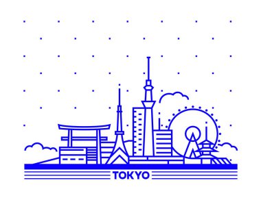 Tokyo Skyline, Japonya. Vektör İllüstrasyon Çizgisi Sanatı