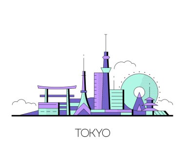 Tokyo Skyline, Japonya. Vektör İllüstrasyon Çizgisi Sanatı
