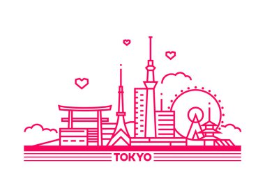 Tokyo Skyline, Japonya. Vektör İllüstrasyon Çizgisi Sanatı