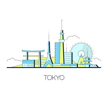 Tokyo Skyline, Japonya. Vektör İllüstrasyon Çizgisi Sanatı