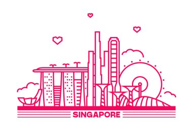 Singapur Skyline Vektör Görüntü Pembesi