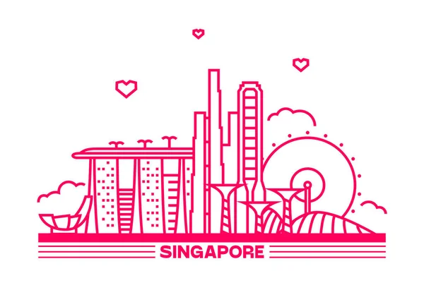 Singapur Skyline Vector Ilustración Rosa — Vector de stock