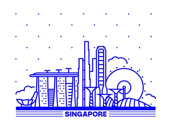 Singapur Skyline wektor ilustracji niebieski zarys — Wektor stockowy