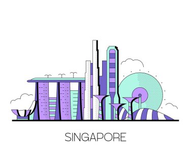 Singapur Skyline Vektör Çizimi Özeti