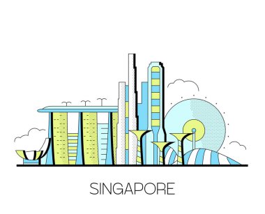 Singapur Skyline Vektör Çizimi Özeti