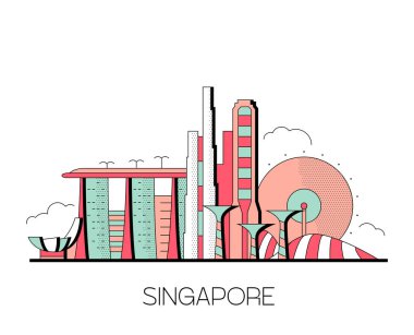 Singapur Skyline Vektör Çizimi Özeti