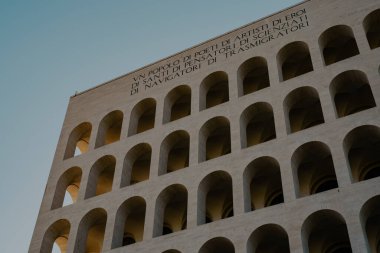 Palazzo della Civilta Italiana, Rome architecture landmark with arches, Italy