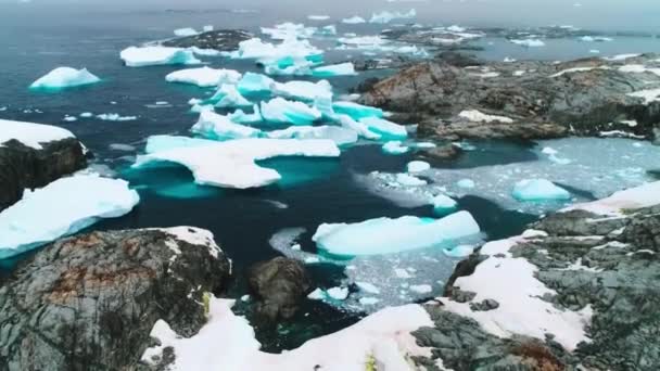 Antártida Polo Sur Vistas Los Drones Icebergs Paisaje Asombroso Océano — Vídeo de stock