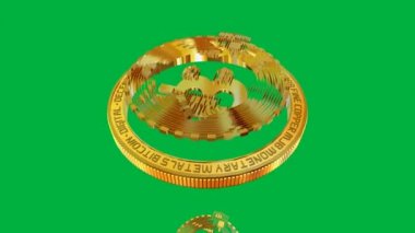 Bitcoin, Gold, Green Screen, 3B Render