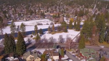 Bend, Oregon, Downtown, Winter Landscape, Aerial View, Deschutes River