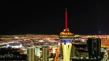 Las Vegas Strip at Night, Aerial View, Stratosphere Tower, Nevada