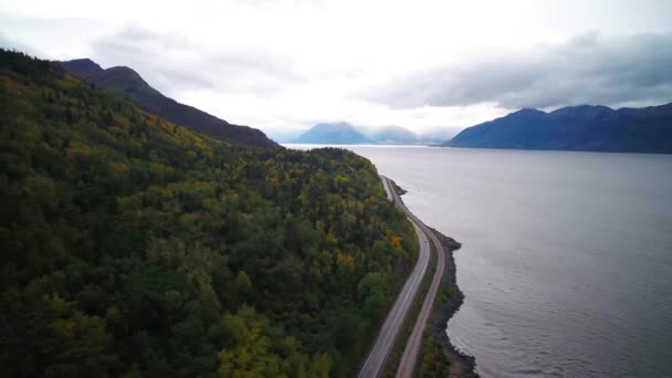 Anchorage Alaska Seward Highway Vista Aérea Golfo Alaska — Vídeos de Stock
