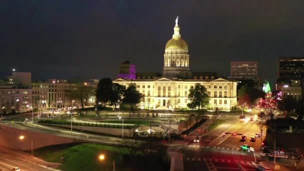 Atlanta Georgia State Capitol Aerial View Downtown City Lights — Stock video