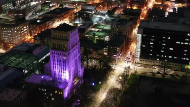 Ατλάντα Νύχτα Γεωργία City Lights Downtown Aerial View — Αρχείο Βίντεο
