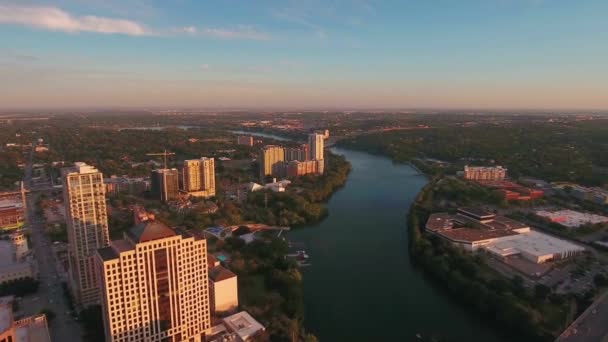 Austin Aerial View Colorado Nehri Downtown Teksas — Stok video