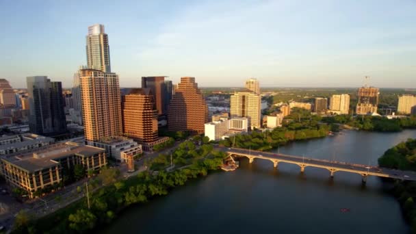 Austin Downtown Colorado River Texas Vista Aérea — Vídeo de stock