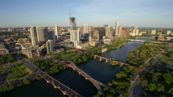 Austin Centro Città Colorado River Vista Aerea Texas — Video Stock