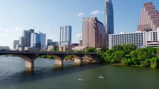Austin Texas Innenstadt Luftaufnahme Colorado River — Stockvideo