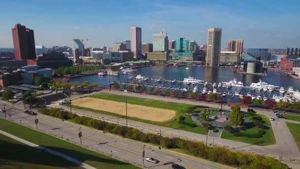 Baltimore Maryland Inner Harbor Aerial Flying Amazing Landscape — Stock Video